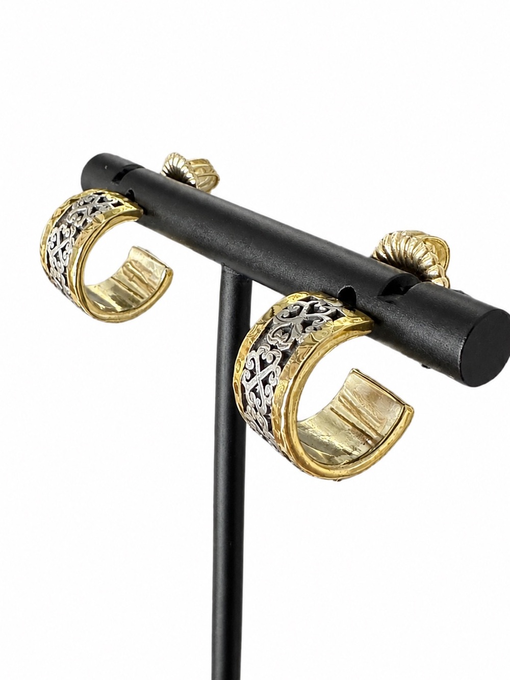 LOIS HILL Sterling Silver & 18k Plated Yellow Gold Filigree Cuff Hoop Earrings